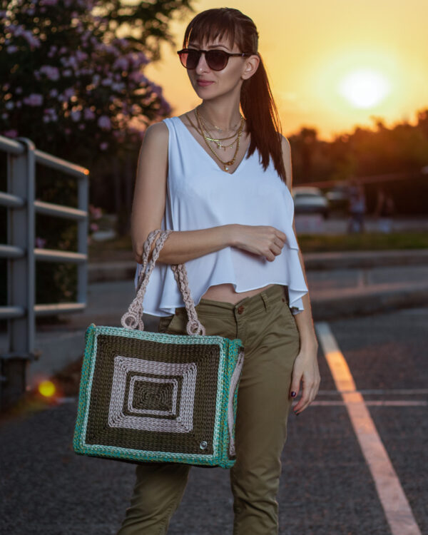 Miss Polyplexi Alfreda Olive Green Beige Tote Bag