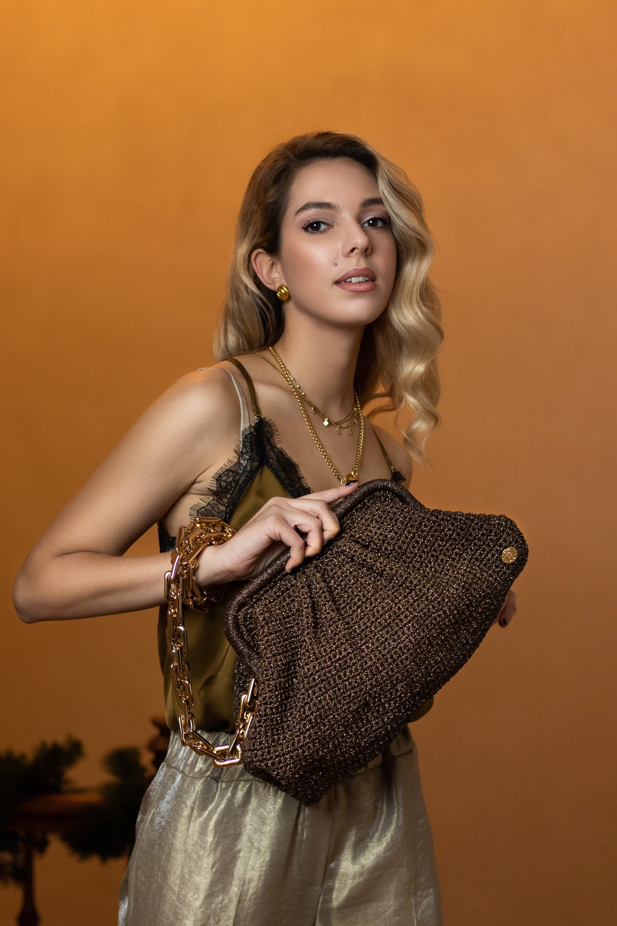 Miss Polyplexi Basilica Brown Gold Shoulder Bag