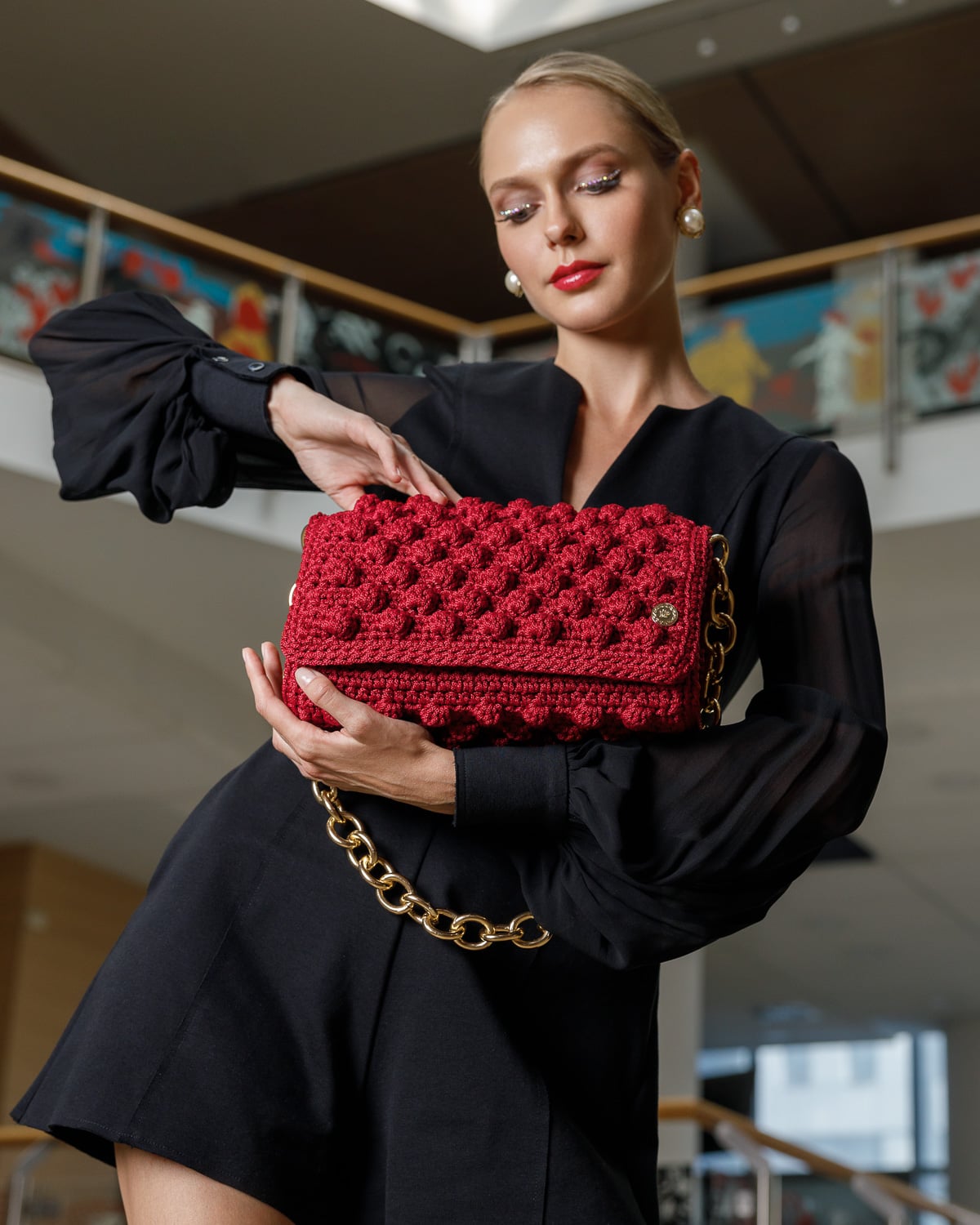 Ossian Burgundy Crochet Shoulder Bag - Miss Polyplexi