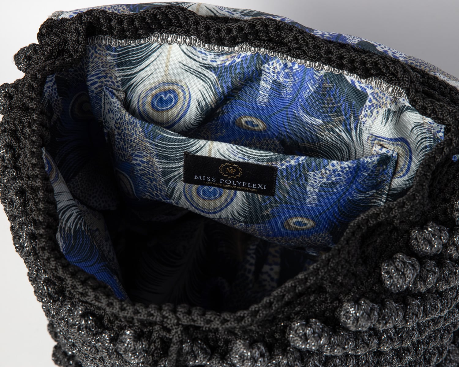 Zeina Sparkling Grey Black Crochet Backpack - Miss Polyplexi