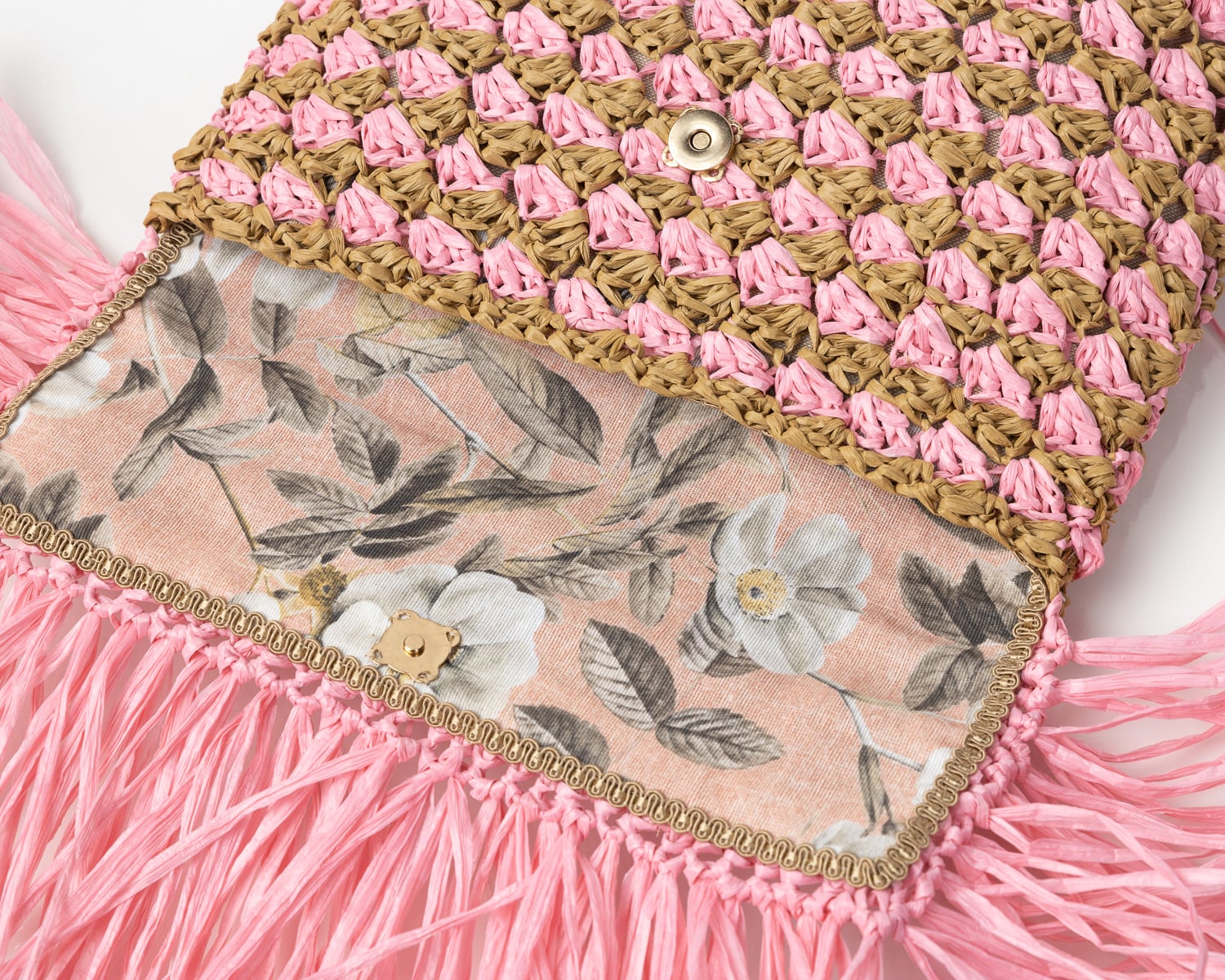 Miss Polyplexi Florence Raffia Pink Caramel Clutch Bag