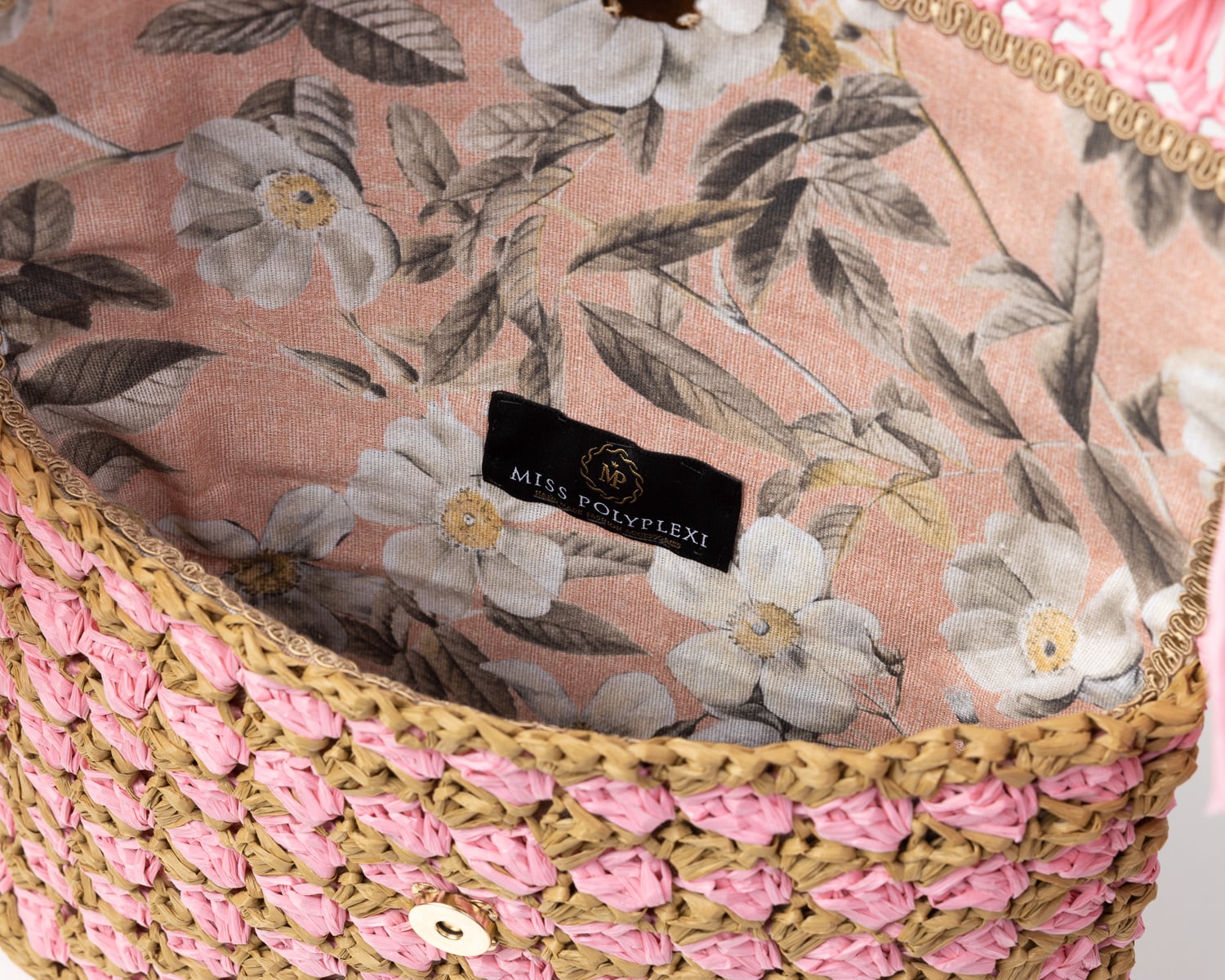 Miss Polyplexi Florence Raffia Pink Caramel Clutch Bag
