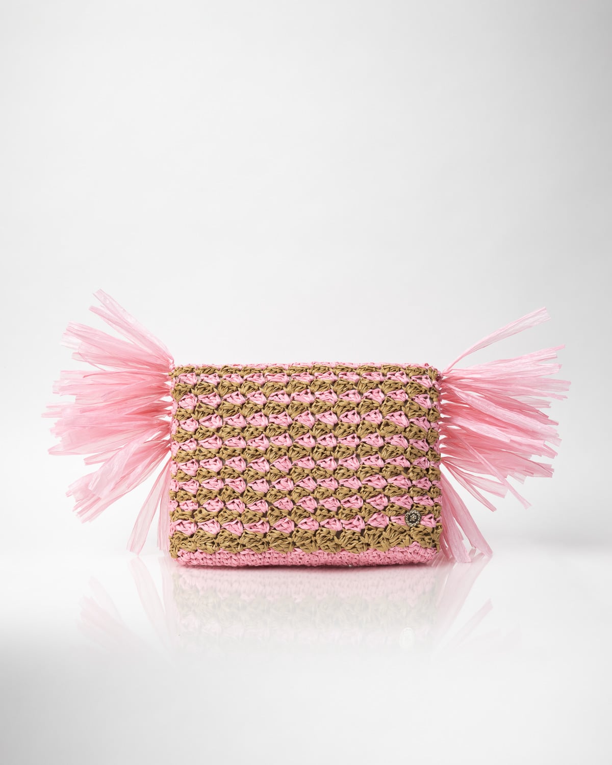 Miss Polyplexi Florence Raffia Pink Caramel Clutch Bag
