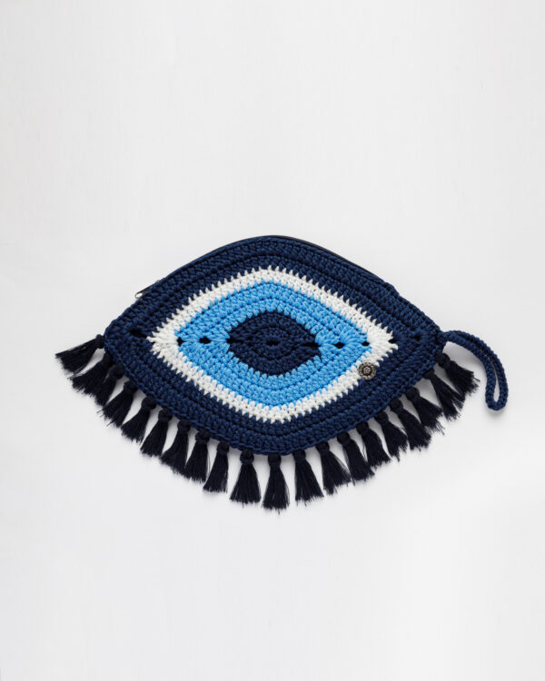 Miss Polyplexi Evil Eye Blue Crochet Clutch Bag