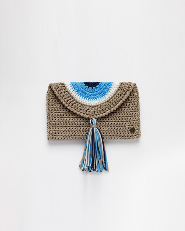 Miss Polyplexi Mini Evil Eye Beige Crochet Clutch Bag