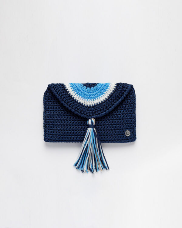 Miss Polyplexi Mini Evil Eye Blue Crochet Clutch Bag