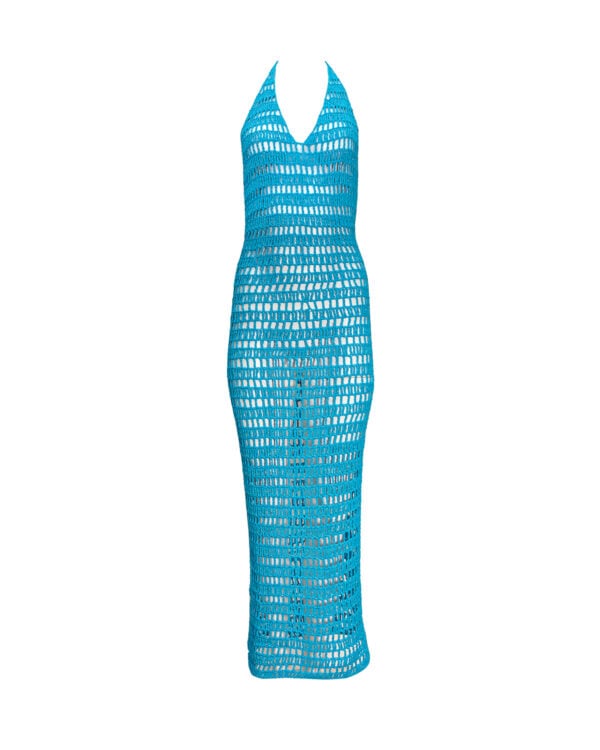 Miss Polyplexi Santorini Sparkling Blue Crochet Maxi Dress
