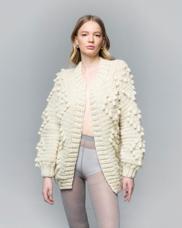 Miss Polyplexi Celine Ecru Hand Knitted Cardigan
