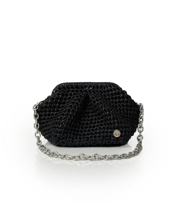 Miss Polyplexi Micro Basilica Metallic Black Crochet Shoulder Bag