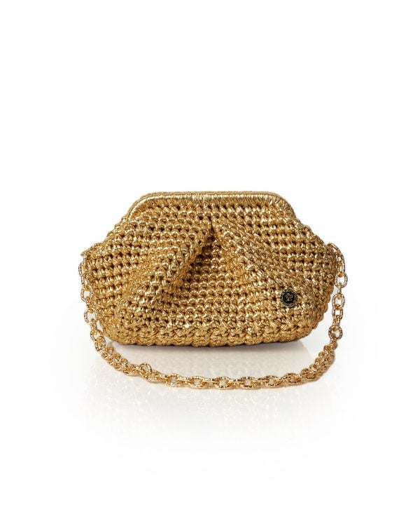 Miss Polyplexi Micro Basilica Metallic Gold Crochet Shoulder Bag