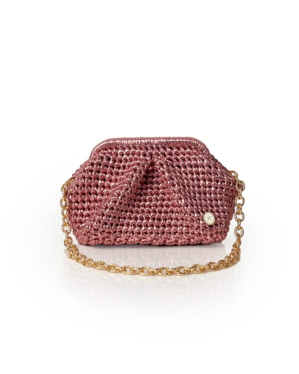 Miss Polyplexi Micro Basilica Metallic Pink Crochet Shoulder Bag