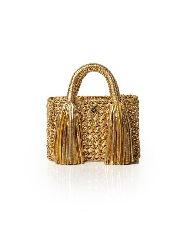 Miss Polyplexi Ostria Metallic Gold Crochet Tote Bag