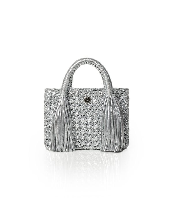 Miss Polyplexi Ostria Metallic Silver Crochet Tote Bag