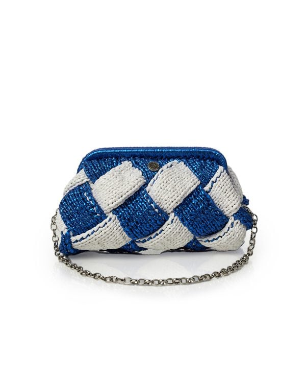 Miss Polyplexi Pisa Metallic White Blue Crochet Shoulder Bag
