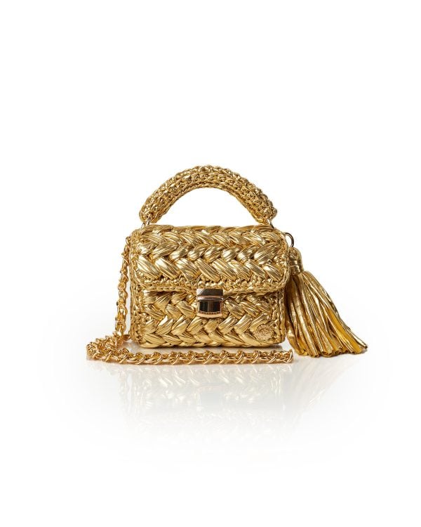 Miss Polyplexi Seville Metallic Gold Crochet Crossbody Bag