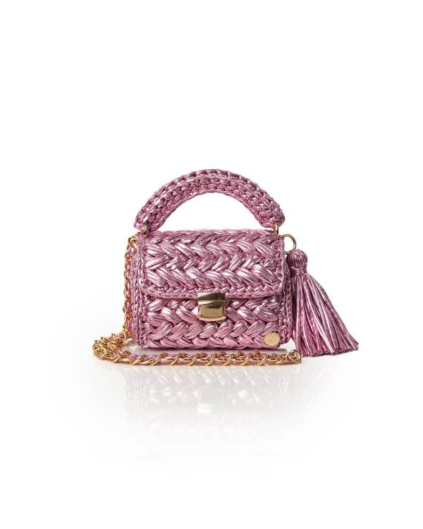 Miss Polyplexi Seville Metallic Rose Pink Crochet Crossbody Bag