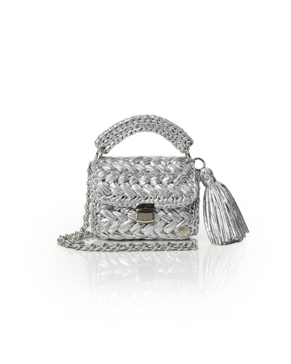 Miss Polyplexi Seville Metallic Silver Crochet Crossbody Bag