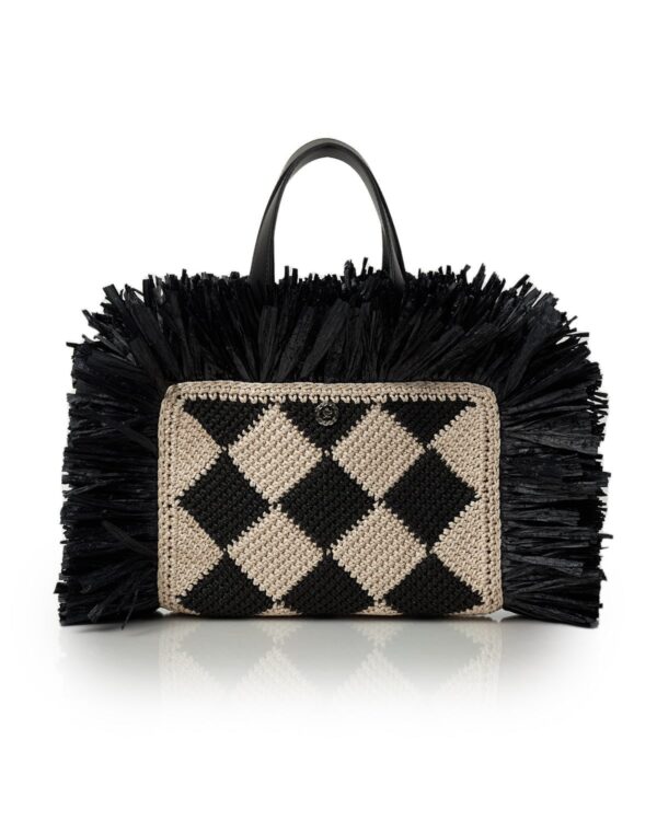 Miss Polyplexi Modena Black Beige Crochet Tote Bag