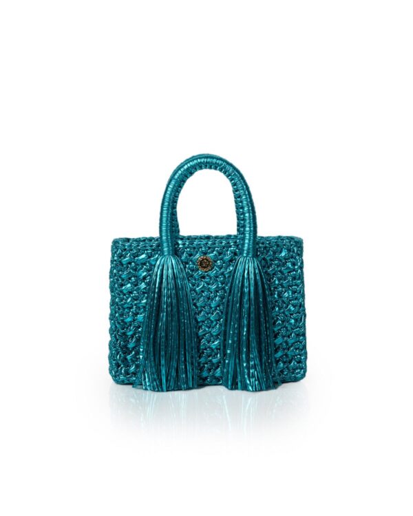Miss Polyplexi Ostria Metallic Turquoise Crochet Tote Bag