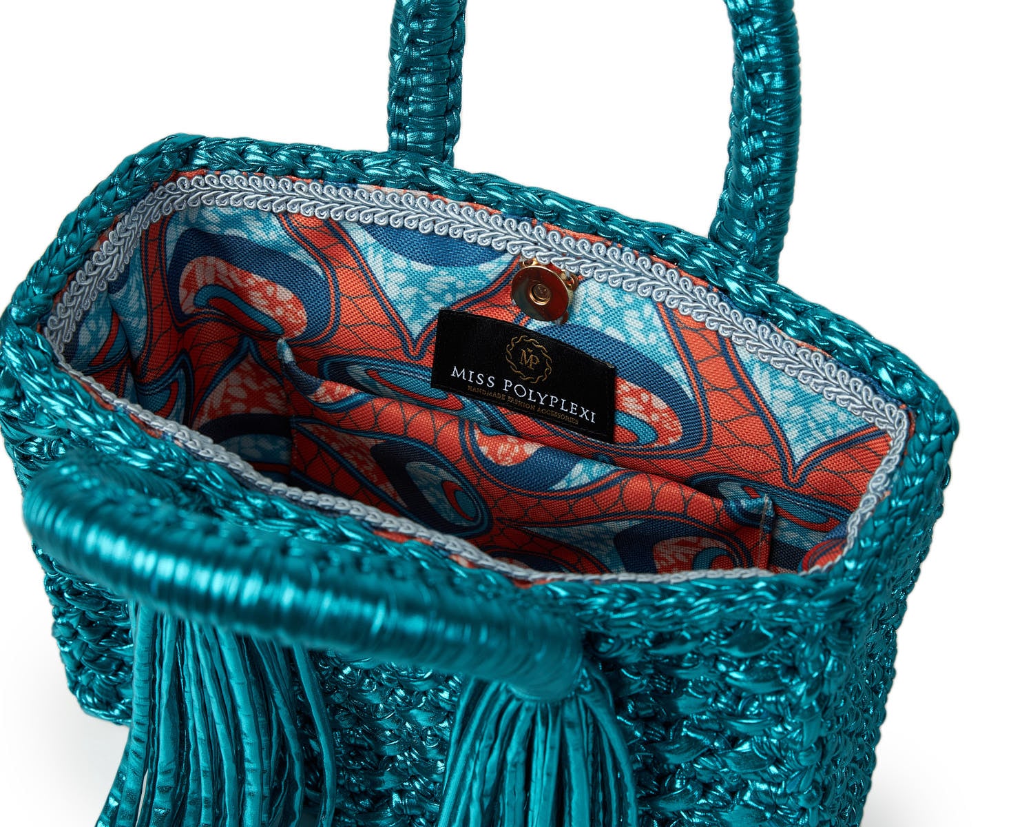 Ostria Metallic Turquoise Crochet Tote Bag - Miss Polyplexi