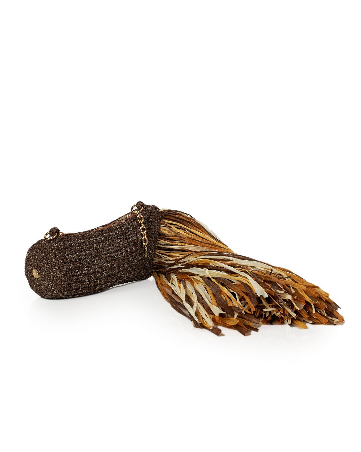 Miss Polyplexi Palma Raffia Brown Crochet Clutch