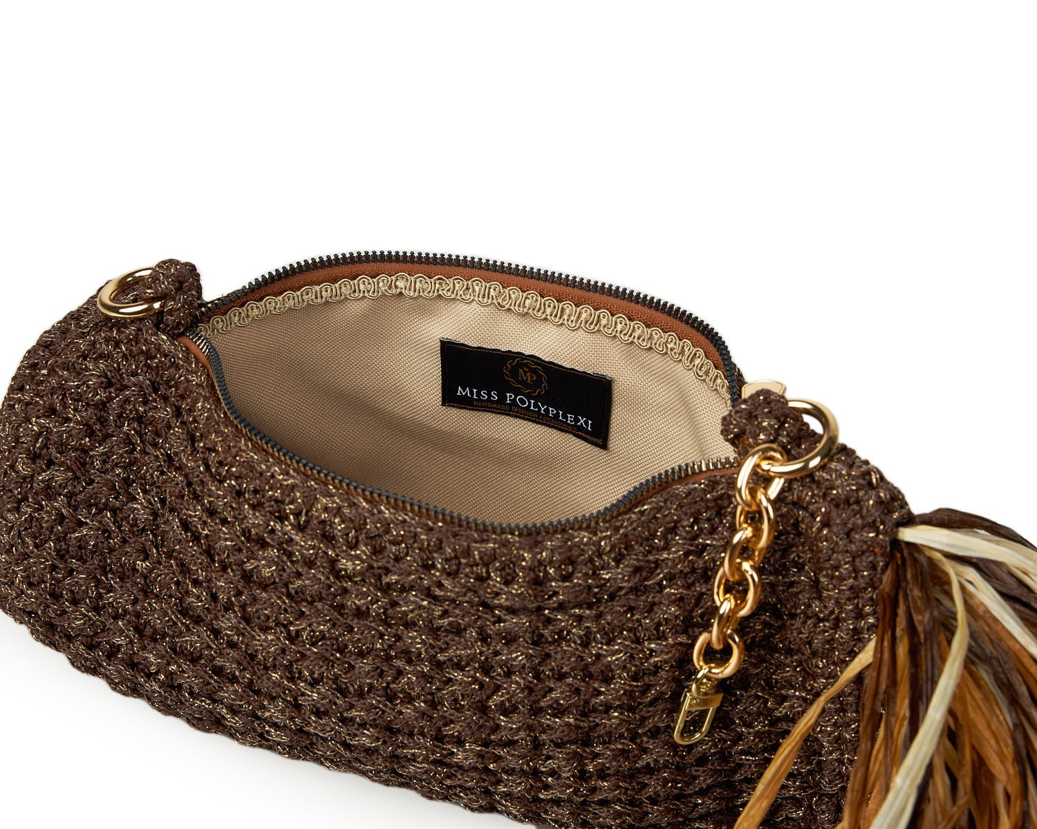 Miss Polyplexi Palma Raffia Brown Crochet Clutch