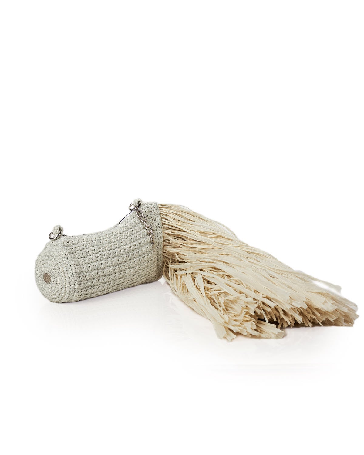 Miss Polyplexi Palma Raffia Off-White Crochet Clutch
