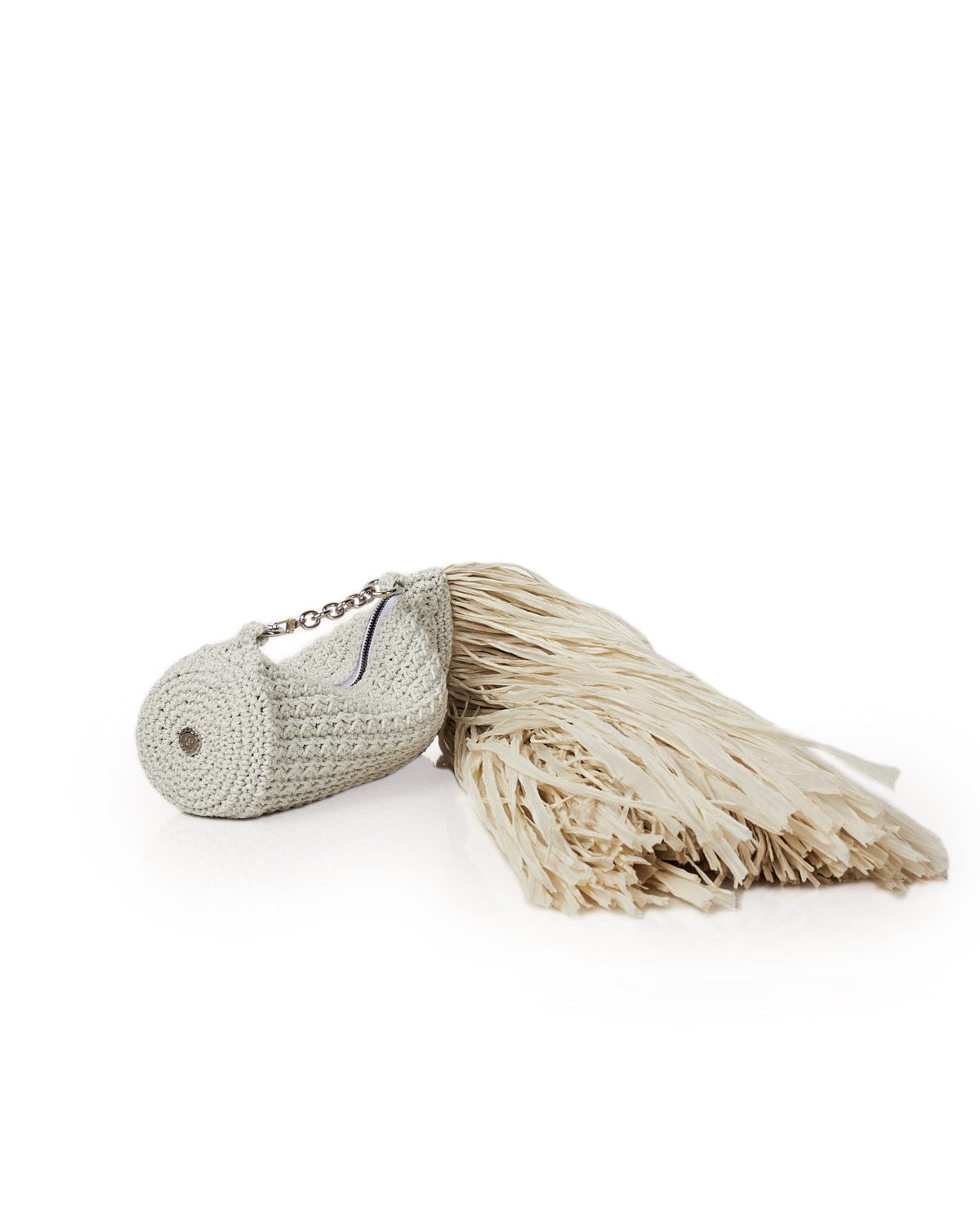 Miss Polyplexi Palma Raffia Off-White Crochet Clutch