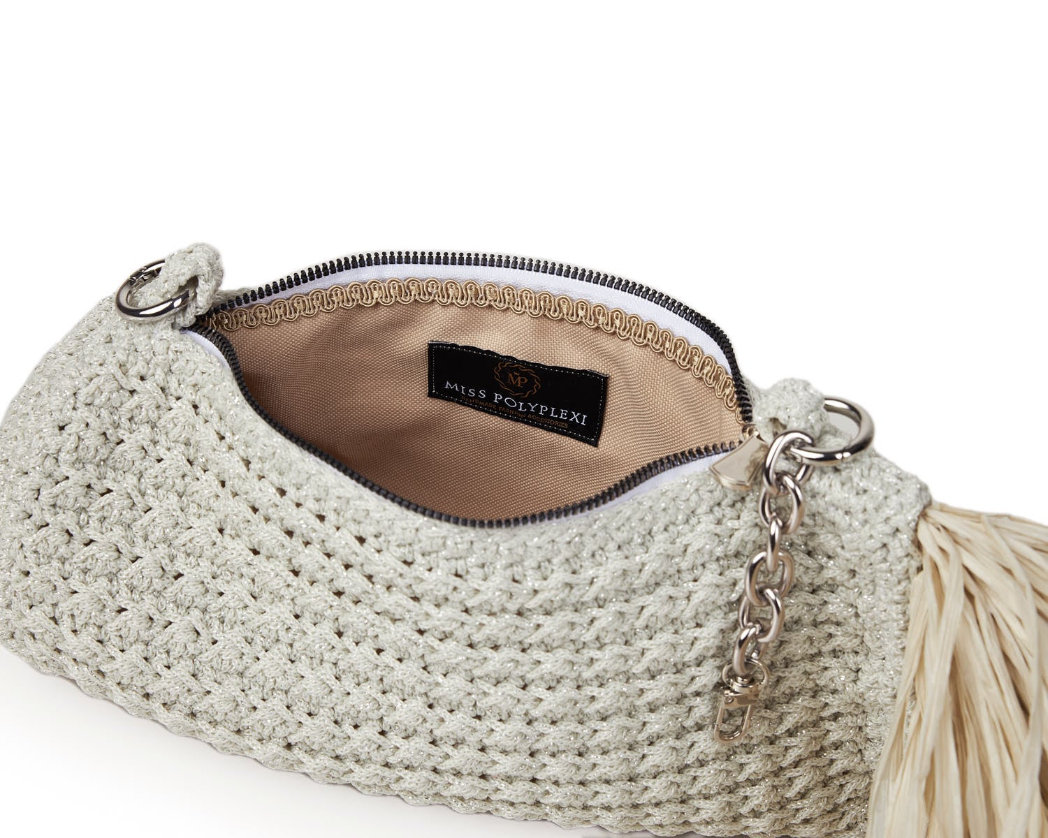 Miss Polyplexi Palma Raffia Off-White Crochet Clutch