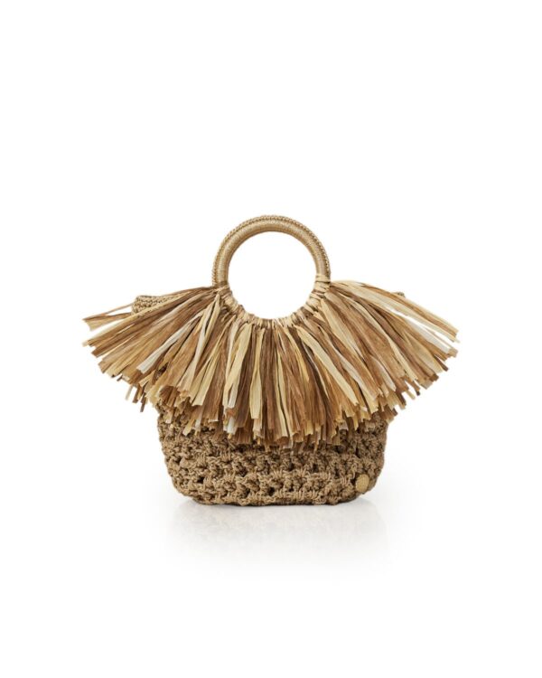 Miss Polyplexi Melody Raffia Beige Gold Crochet Tote Bag