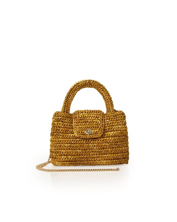 Miss Polyplexi Ariel Raffia Metallic Gold Crochet Crossbody Bag